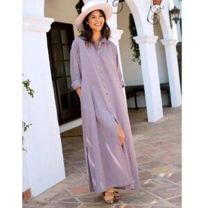 Natural Life Drew Shirt Dress Long Sleeve Maxi Cotton Button Front XS/S Purple